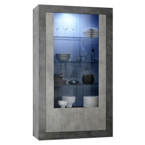 Vitrinekast Urbino 190 cm hoog in Oxid met grijs beton