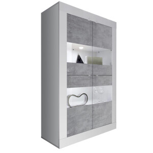 Vitrinekast Basic 162 cm hoog wit met beton