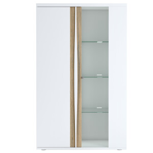 Vitrinekast Insta 180x110 cm hoogglans wit met eiken