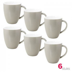 vtwonen Mokken met Oor - Set van 6 - Porselein - Grijs/Wit - 250ml