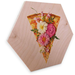 Wall-Art Artprint op hout Bloemen pizza artprint op hout keuken (1 stuk)