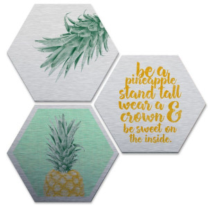 Wall-Art Meerdelige artprint Zilvereffect ananas quote (set, 3-delig)