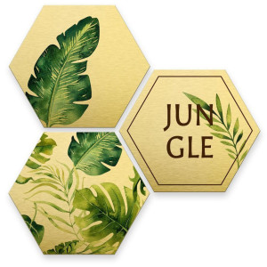 Wall-Art Meerdelige artprint Zilvereffect Jungle collage (set, 3-delig)