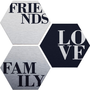 Wall-Art Metalen artprint Love, Friends, Family (set)