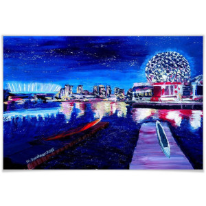 Wall-Art Poster Blauw hemel Vancouver 's nachts (1 stuk)