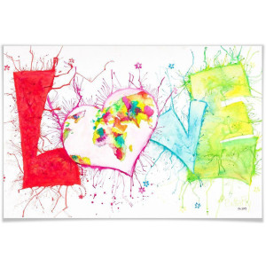Wall-Art Poster Graffiti hart opschrift Love (1 stuk)