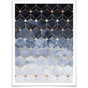 Wall-Art Poster Hexagon blauw goud Poster zonder lijst (1 stuk)