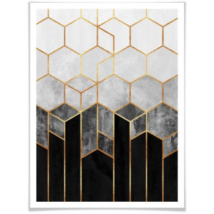 Wall-Art Poster Hexagon zwart grijs (1 stuk)