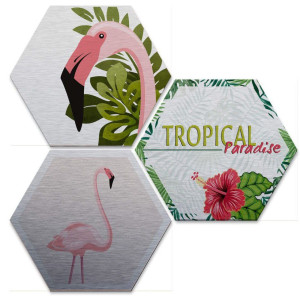 Wall-Art Meerdelige artprint Zilvereffect flamingo set (set, 3-delig)