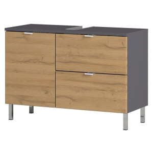 Wastafelonderkast Bruno L 80 cm breed in grafiet met grandson eiken