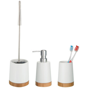 WENKO Set badkameraccessoires Bamboo van keramiek en bamboe (set, 3-delig)