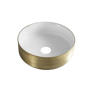 Wiesbaden Mondri waskom rond 36 x 36 x 12 cm glans wit/geborsteld goud 32.3302