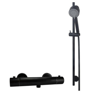 Wiesbaden Rio Douchethermostaat 15cm met glijstangset Mat Zwart sw110885/sw161901/sw373797/