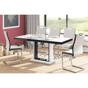 Uitschuifbare eettafel Quadro 120 tot 168 cm breed in hoogglans wit met zwart