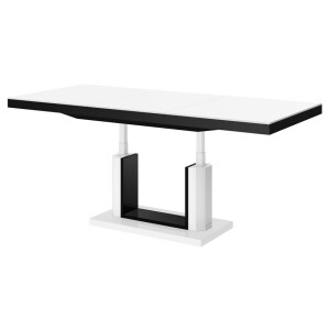 Uitschuifbare salontafel Quadro Lux 120 tot 170 cm breed in hoogglans wit met zwart