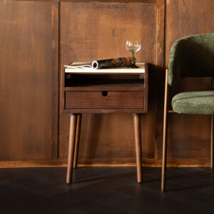 Dutchbone Nachtkastje 'Arda' Walnoot en travertin, Met 1 lade