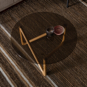 Dutchbone Ronde Salontafel 'Naia' Eikenhout en glas, 80cm, kleur Naturel