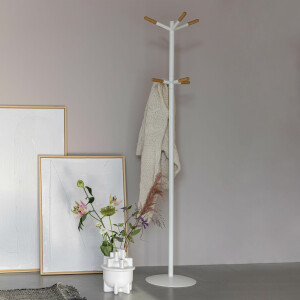 Zuiver Kapstok 'Wooden Tip' Met 8 haken, kleur Wit/Naturel