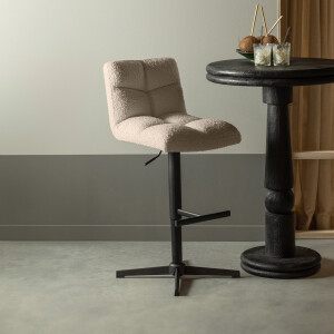 WOOOD Draaibare Barstoel 'Vinny' Bouclé, kleur Zand (zithoogte 60-80cm)