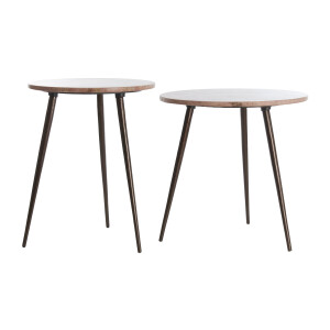 Light & Living Ronde Bijzettafel 'Zeca' Travertin, Set van 2 stuks, kleur Rood