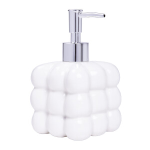 QUVIO Zeepdispenser vrijstaand met bolletjes patroon - Keramiek - Wit - 350ML