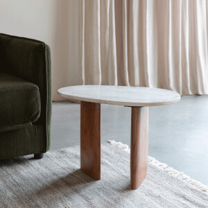 ZILT Bijzettafel 'Jama' Marmer en Acaciahout, 56 x 37cm