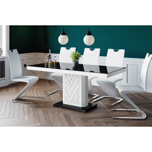 Uitschuifbare eettafel Rivia 120 tot 170 cm breed in hoogglans zwart met wit