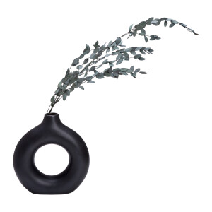 QUVIO Ronde donut vaas - Keramiek - 23 cm - Zwart
