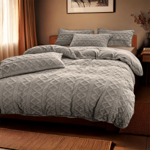 Dekbedovertrek Teddy Jacquard - Tweepersoons (200x200 Cm) - Stone (Grijs) Microvezel - Patroon - Zydante - Dekbed-Discounter.nl
